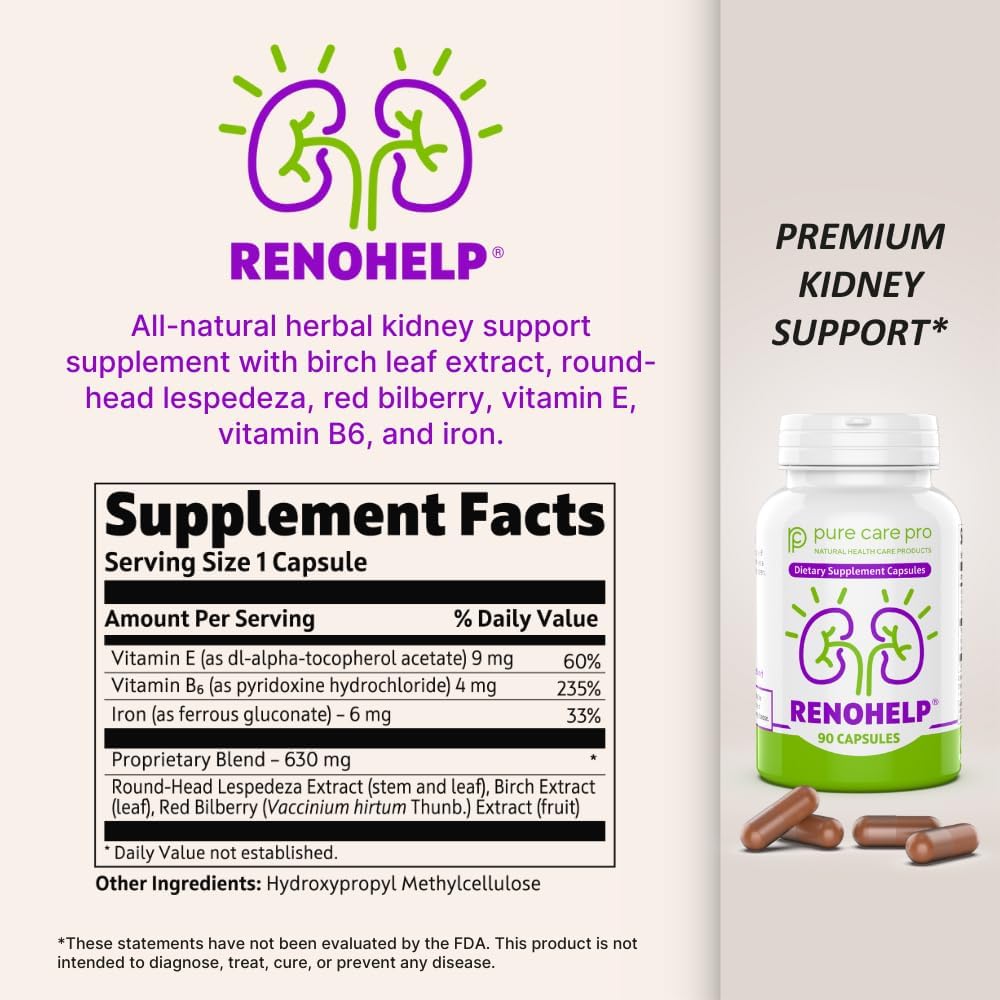Renohelp Powerful All-Natural Kidney Support Supplement for Healthy Kidney Function, Creatinine Levels and Glomerular Filtration