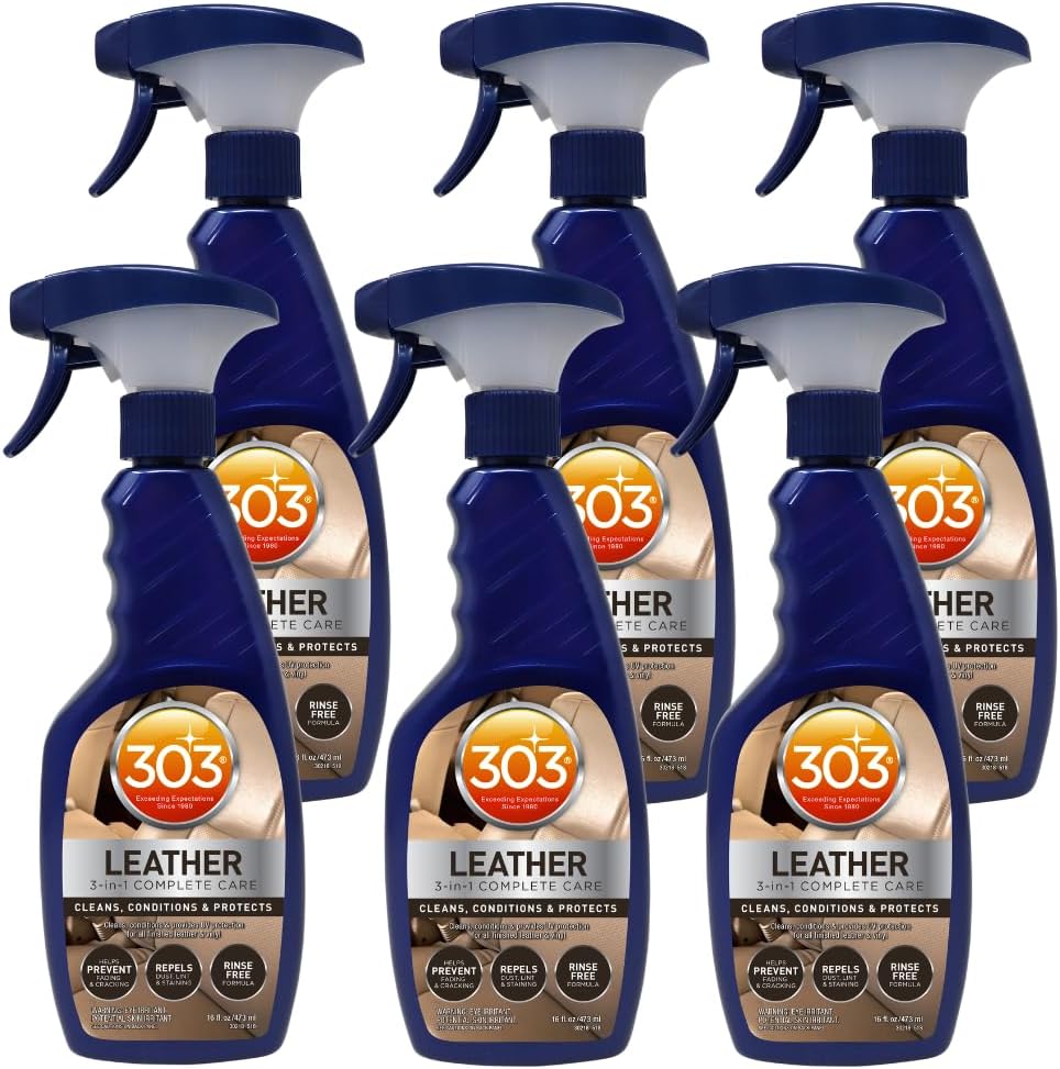303 Products Leather 3-In-1 Complete Care - Cleans, Conditions, & Protects - Helps Prevent Fading & Cracking - Rinse Free Formula - Repels Dust, Lint, & Staining, 16 fl. oz. (30218CSR) Packaging May Vary