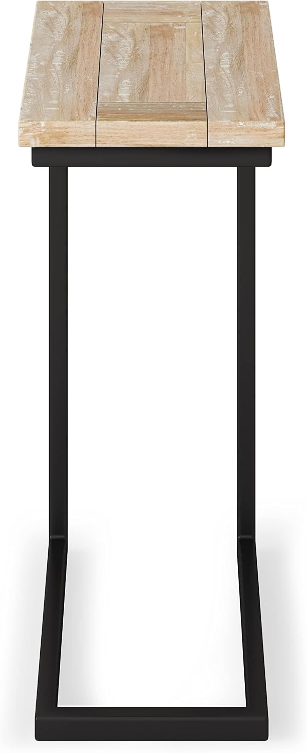 SIMPLIHOME Skyler 18" Wide Solid Wood C-Side End Table in Dark Cognac Brown | Industrial slide-under accent table with open frame, assembled; perfect for living rooms as a side table or sofa table.