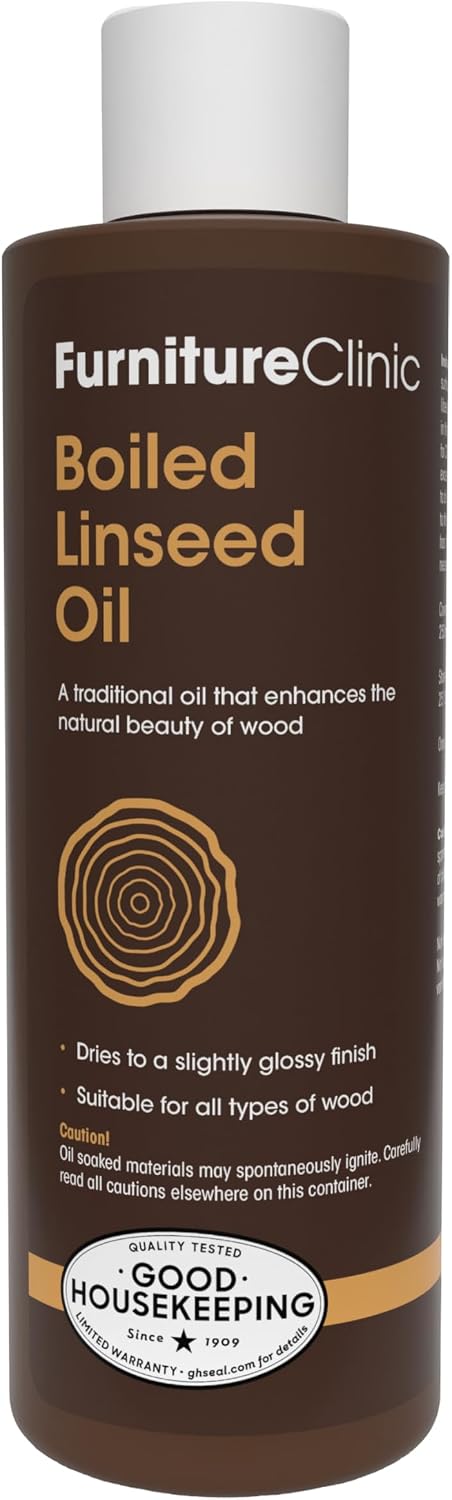 Furniture Clinic Boiled Linseed Oil | 500ml / 17 Fl Oz | Refined Oil for Wood Furniture, Stone & Metal | Fast Drying Glossy Finish | Restore & Protect | for Tables, Cabinets, Handles, & More
