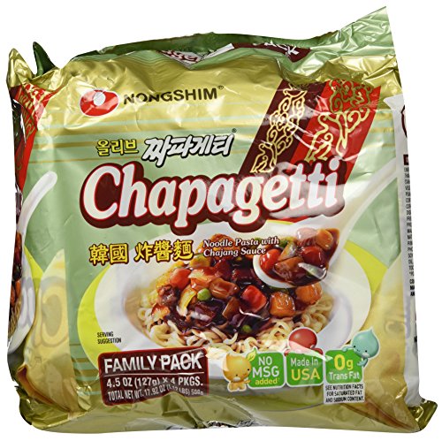 Nongshim Ramen Noodles, Gourmet Instant Ramen, Premium Microwavable Noodle, Chapagetti, 4.5 Ounce (Pack of 4)