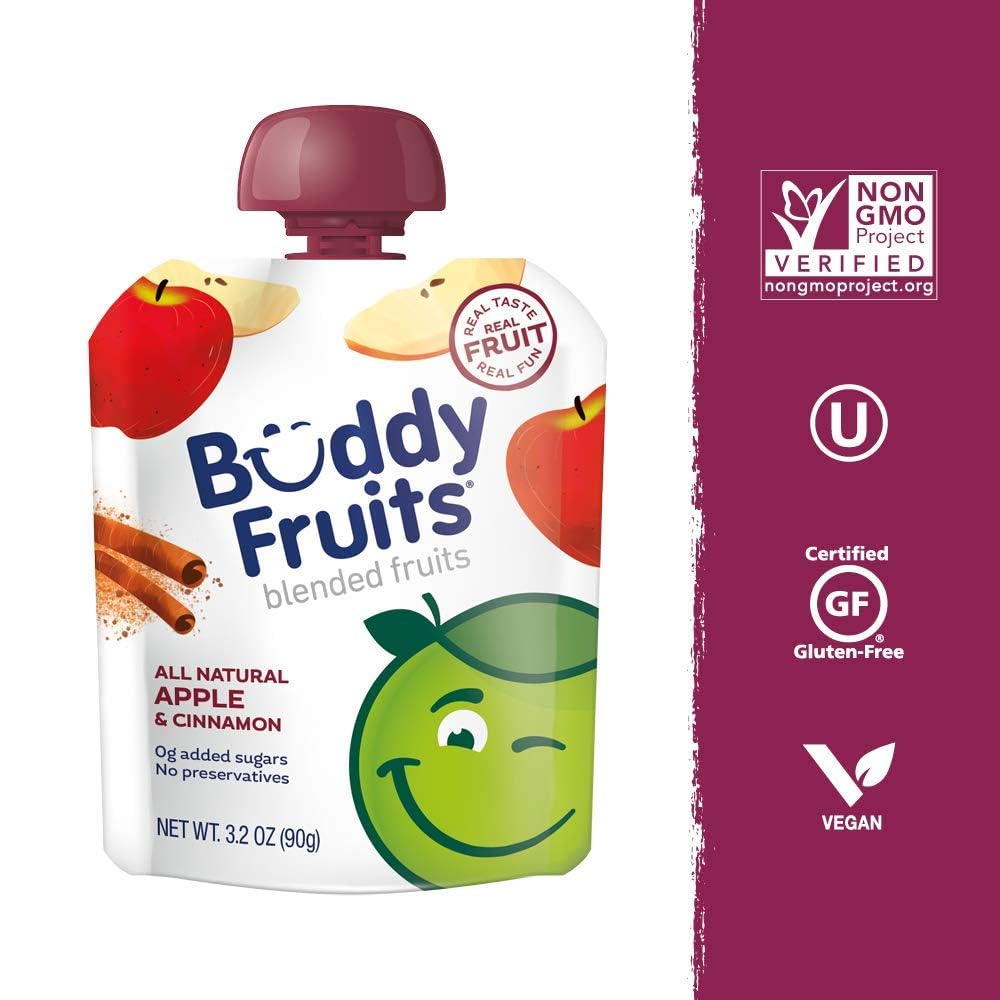 Buddy Fruits Snacks To Go Multifruit Unsweetened Applesauce 3.2oz Pouch (18pk) Gluten-Nut-Dairy-Preservatives-BPA Free, Non GMO, Kosher