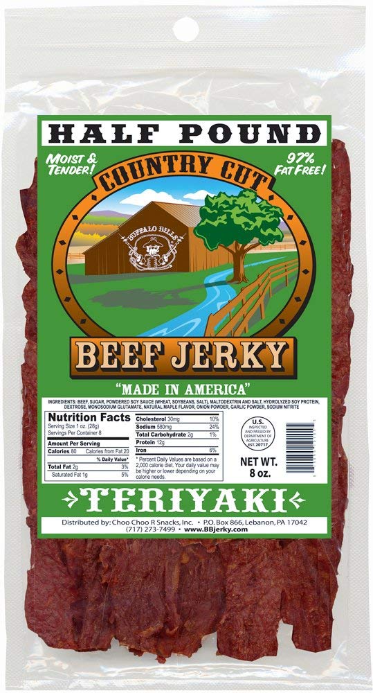 Buffalo Bills Mesquite Country Cut smoked Beef Jerky, Moist & Tender, 8 Oz | Mesquite Beef Jerky, Made In USA, High Protein, Low Carb, For Work, Trips, On-The-Go Snacking, Smoky Flavor, Hot Snacks