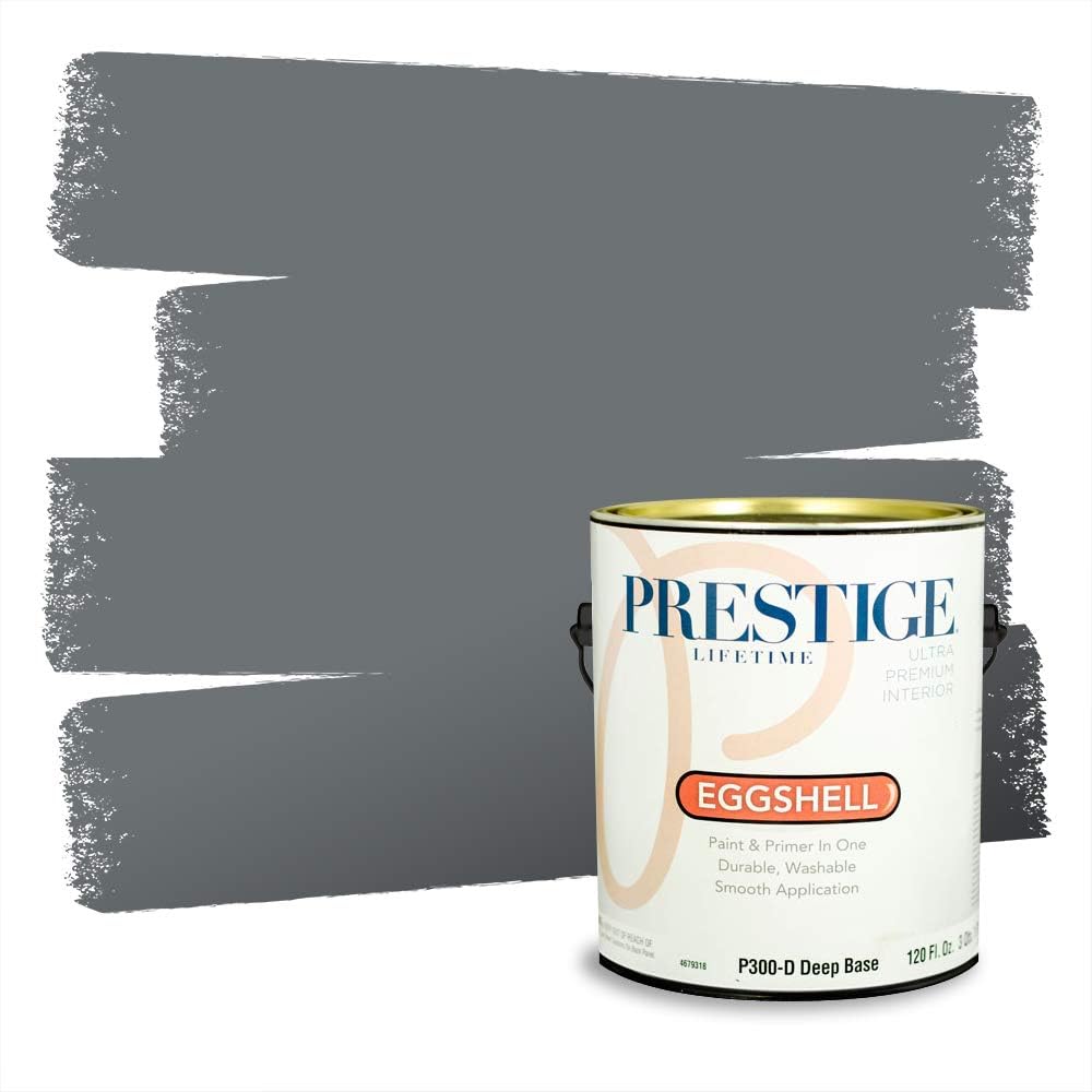 PRESTIGE Paints Exterior Paint and Primer In One, 1-Gallon, Semi-Gloss, Comparable Match of Behr* Intercoastal Gray*