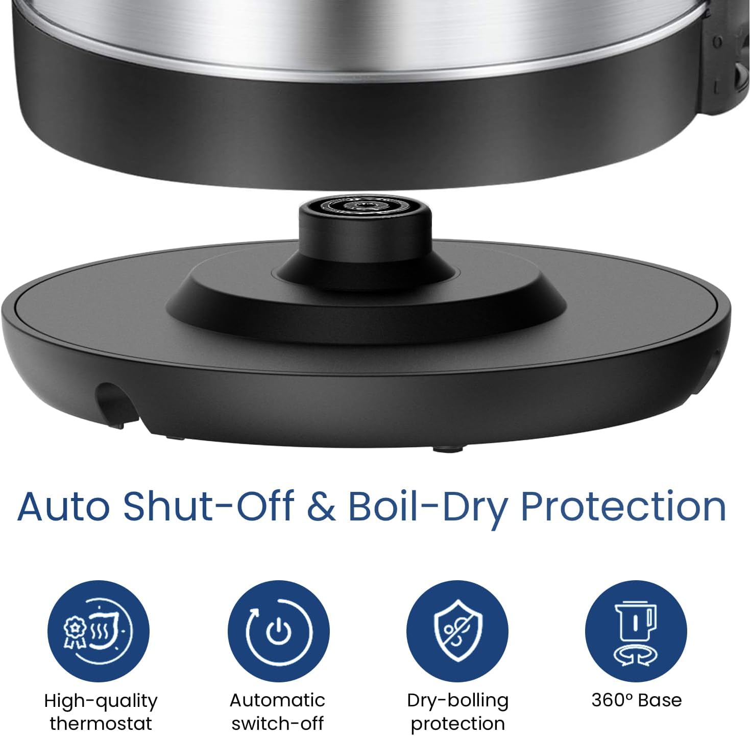 Comfee 1.7L Stainless Steel Electric Tea Kettle, BPA-Free Hot Water Boiler, Cordless with LED Light, Auto Shut-Off and Boil-Dry Protection
