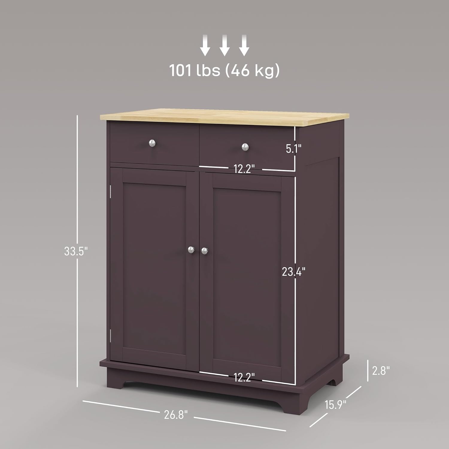 HOMCOM Sideboard Buffet Cabinet Solid Wood Countertop White
