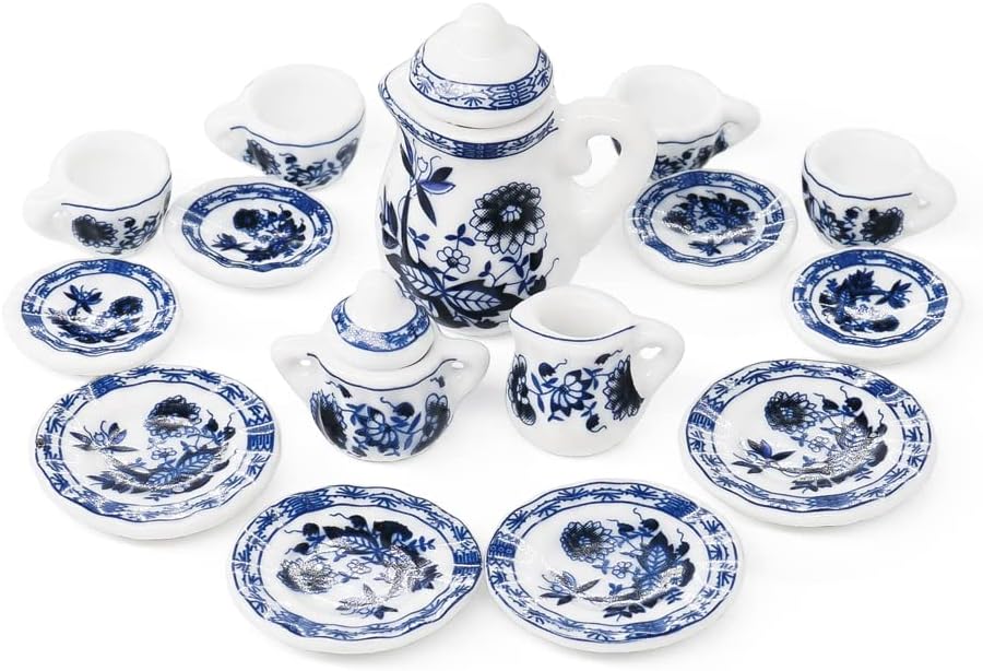 Odoria 1/12 Miniature Porcelain Tea Set 15Pcs Dollhouse Decoration Accessories, Grapes