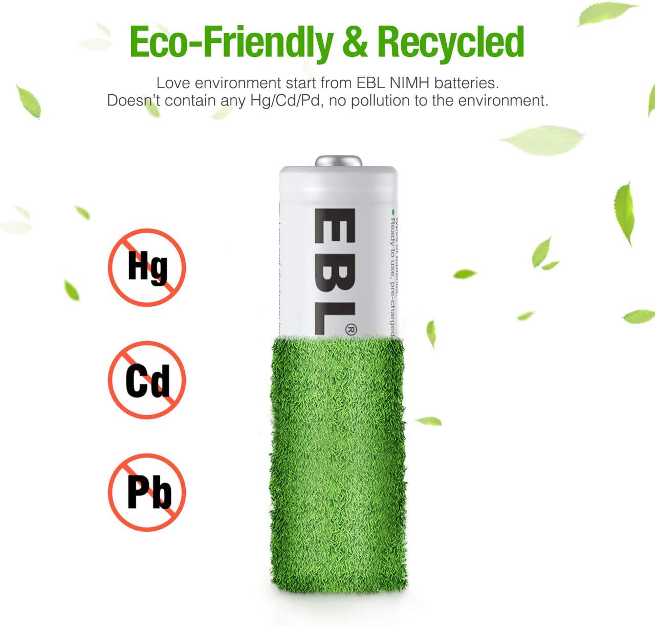 EBL AA Rechargeable Batteries,1.2V NiMH Double A Battery 2800mAh High Capacity Pre-Charged Long Lasting - 4 Pack