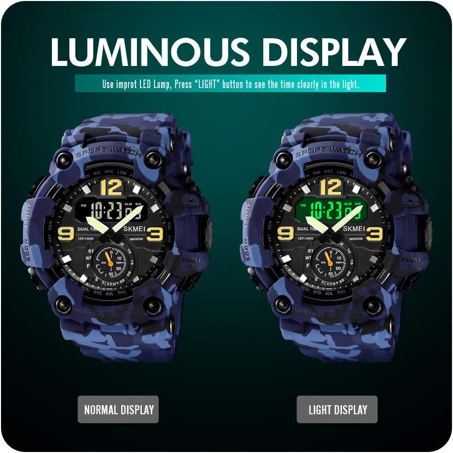 FANMIS Men's Analog Digital Sport Watch Military Dual Display 50M LED Watch | Men's Dual Display Sports Watches With Led Backlight Alarm Stopwatch 12/24h Time Outdoor Running Swimming