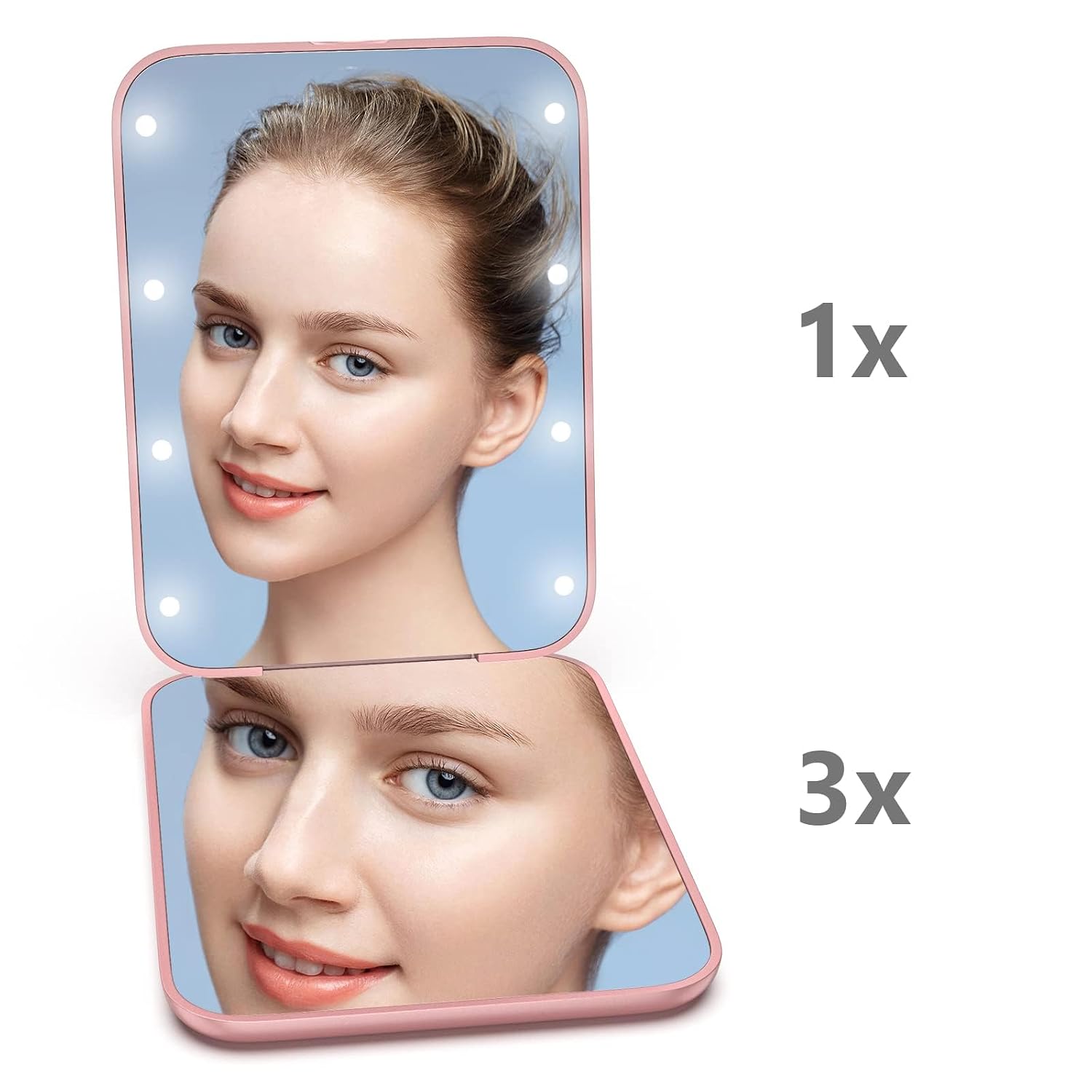 Kintion Pocket Mirror, 1X/3X Magnification LED Compact Travel Makeup Mirror with Light for Purse, 2-Sided, Portable, Folding, Handheld