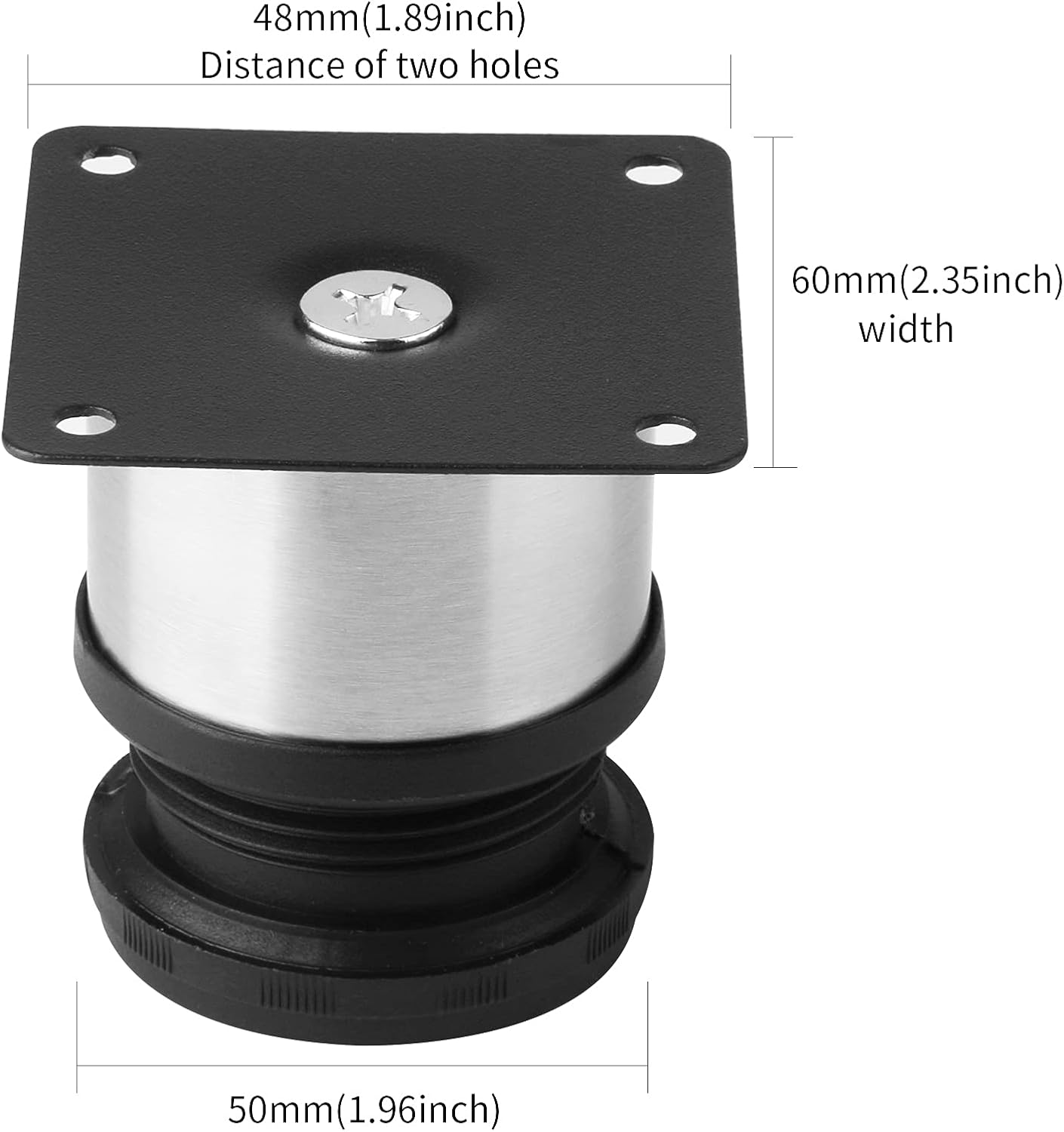 Pack of 4 Furniture Cabinet Adjustable Stainless Steel Round Kitchen Feet，Furniture Leg for DIY Furniture, Sofa Table Cabinets Shelves 50 x 50mm