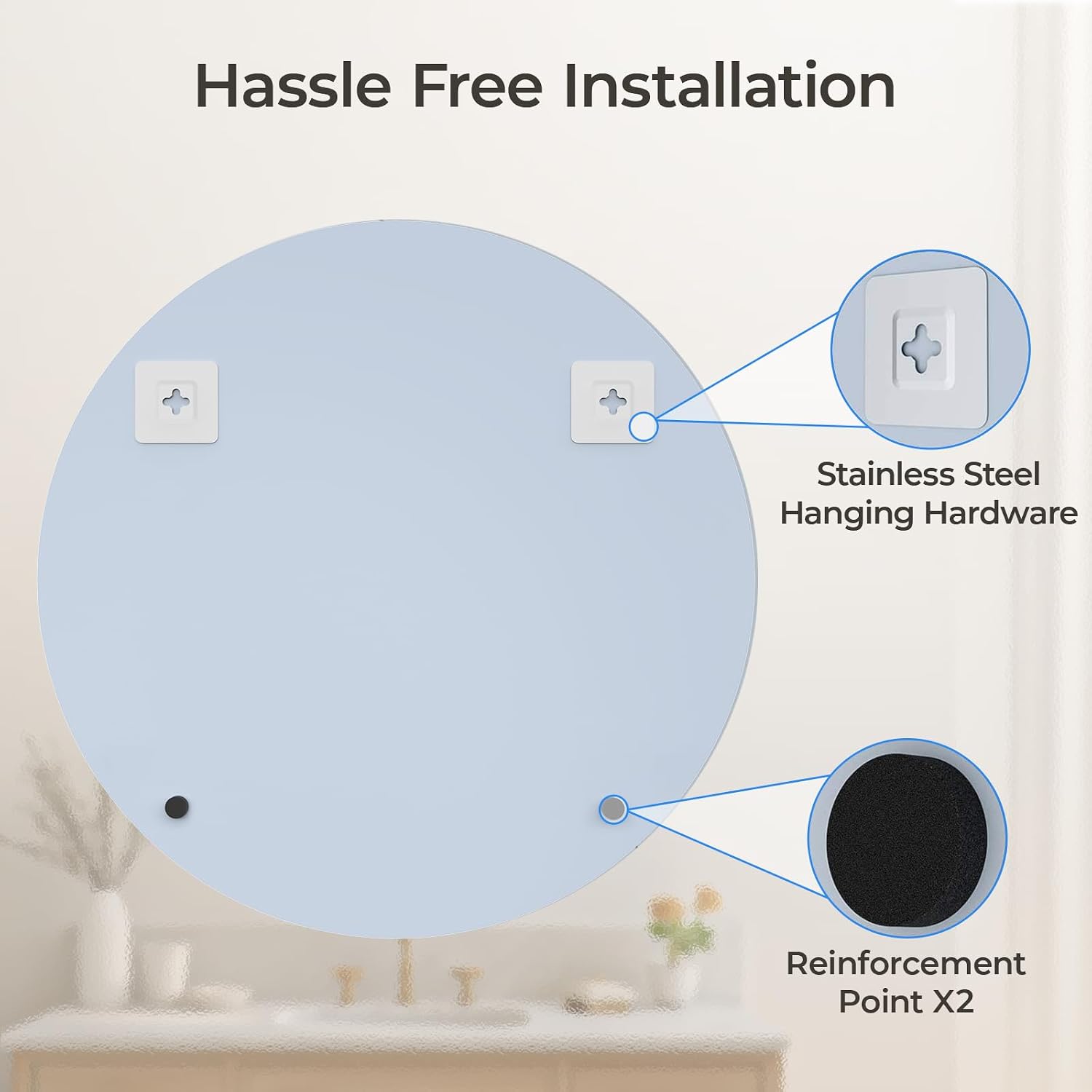 USHOWER Frameless Round Bathroom Mirror 24"