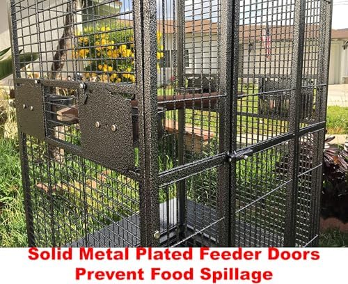 Large Elegance and Durable Wrought Iron Open Play Top Stand Bird Parrot Rolling Cage, Include Metal Seed Guard Solid Metal Feeder Nest Door (White Vein, 24.0" L x 22.0" W x 63.0" H)