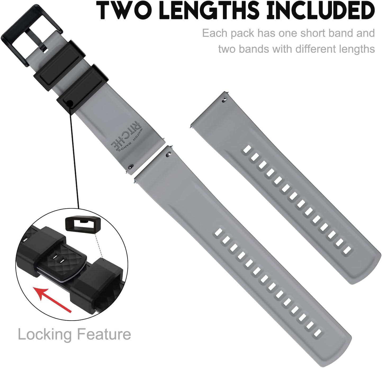 Ritche Christmas Gift Silicone Watch Bands 18mm 20mm 22mm 24mm Quick Release Rubber Watch Bands for Men, White Elephant Gifts