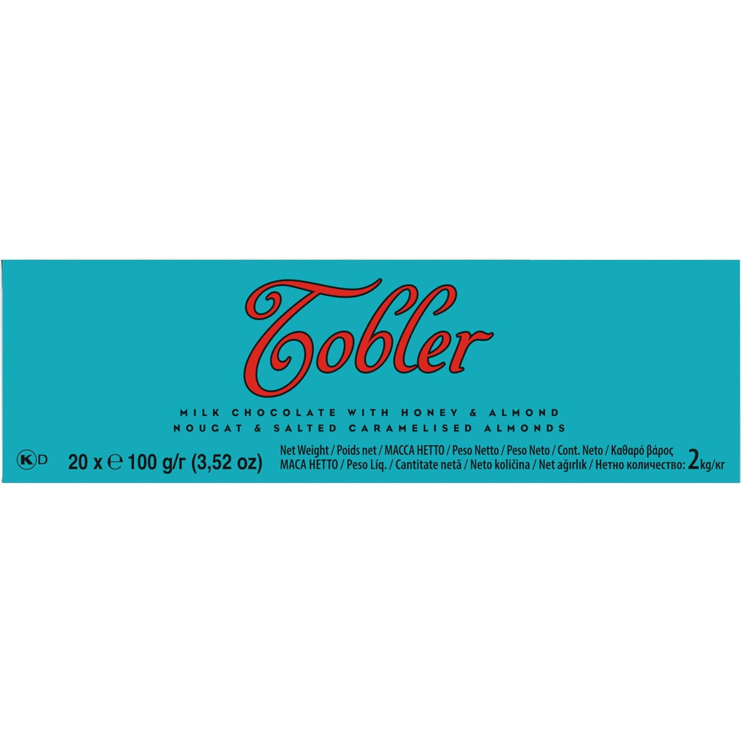 TOBLERONE Milk Chocolate Bar with Salted Caramelized Almonds, 20 Bars | Honey and Almond Nougat, Bulk Chocolate