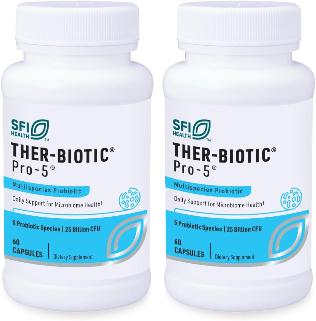Klaire Labs SFI Health Pro-5 Probiotic, 60 Capsules | 25 Billion CFU High Dose Multispecies Gut Recolonization Support for Men & Women, Hypoallergenic & Dairy-Free