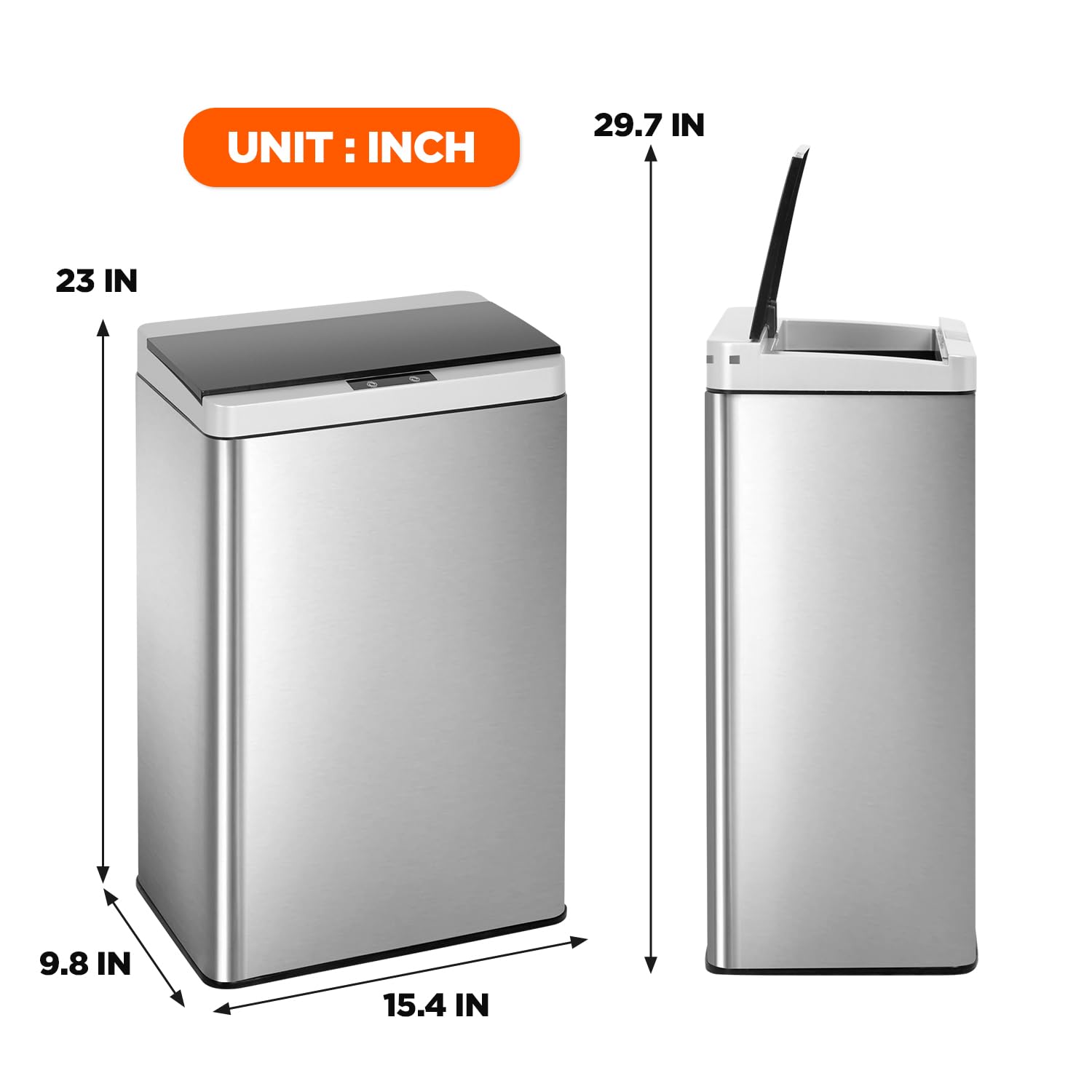 BestOffice 13 Gallon Trash Can Automatic Kitchen Trash Can Touch Free High-Capacity Garbage Can with Lid for Bedroom Bathroom Home Office 50 Liter