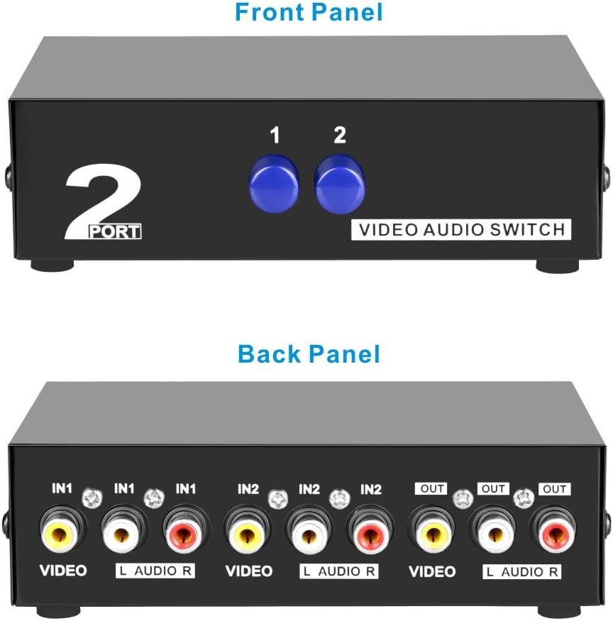 Panlong 2 Port AV RCA Switch 2 in 1 Out Composite Video L/R Audio Switcher Selector Box for DVD Player, Sega Genesis, SNES, N64, PS2/3 Game Consoles