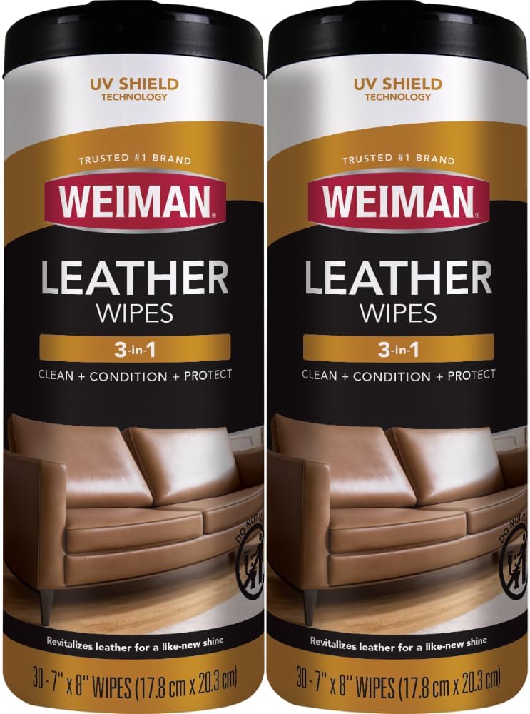 Weiman Leather Wipes - 2 Pack - Clean Condition UV Protection Help Prevent Cracking or Fading of Leather Furniture, Car Seats & Interior