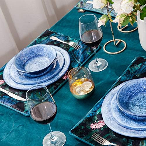 12 Pcs Blue Melamine Dinnerware Set, Shatterproof and Dishwasher Safe, Ideal for Indoor and Outdoor Use