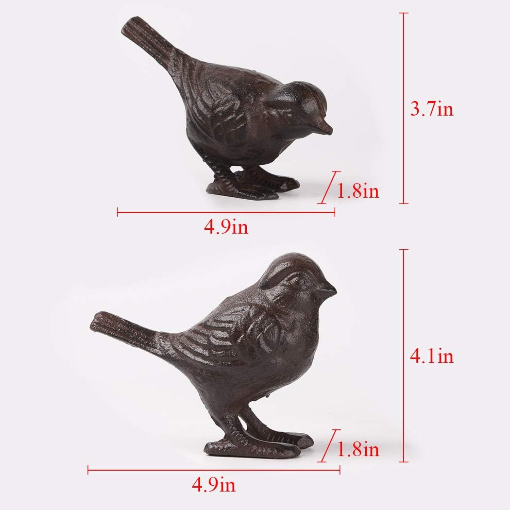 BRASSTAR 2 Pack Rustic Cast Iron Bird Statues, Indoor Outdoor Ornament