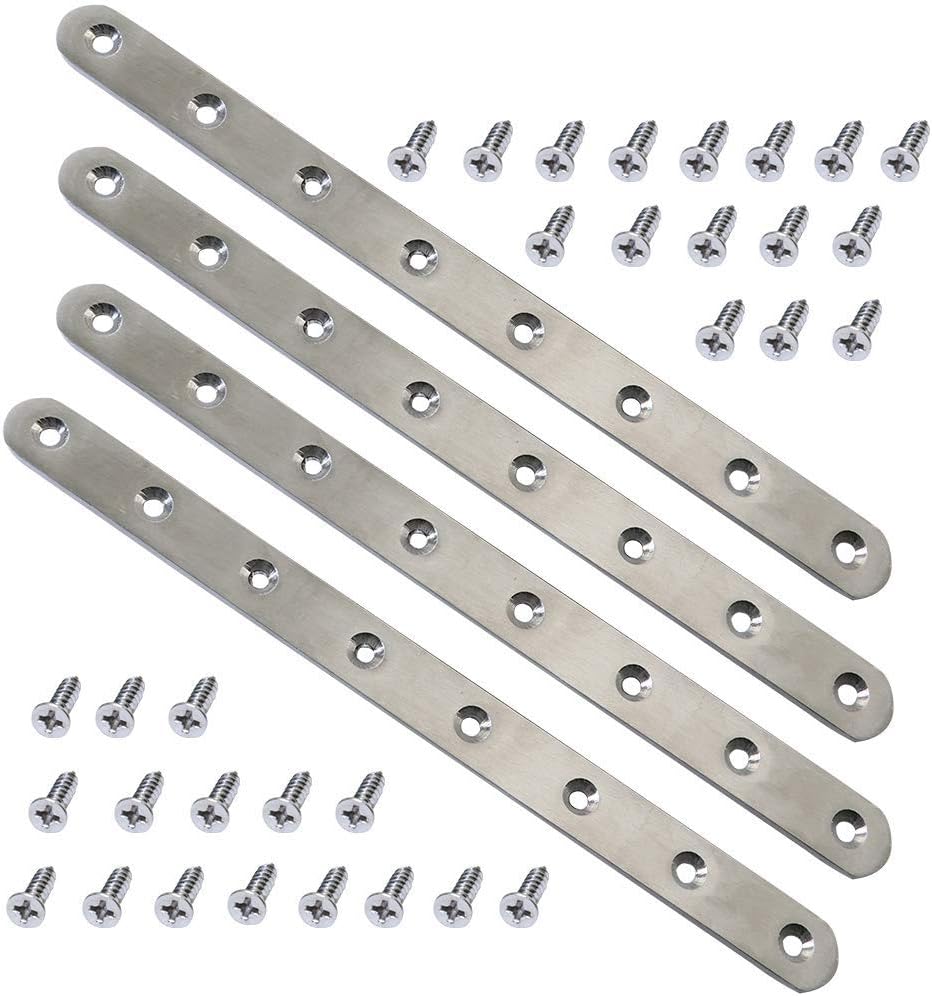 4 Pcs 9.7" Stainless Steel Flat Brackets, Mending Plates with 32PCS Screws