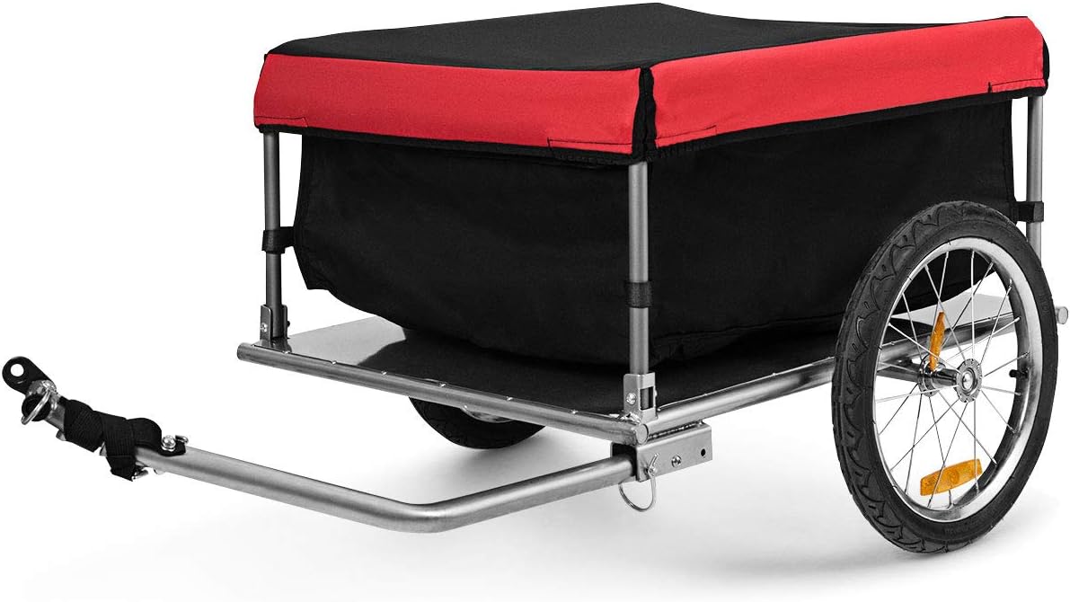 Goplus Bike Cargo Trailer, Foldable Bicycle Trailer with 16” Wheels, Removable Cover, Oxford Fabric, Folding Frame Quick Release