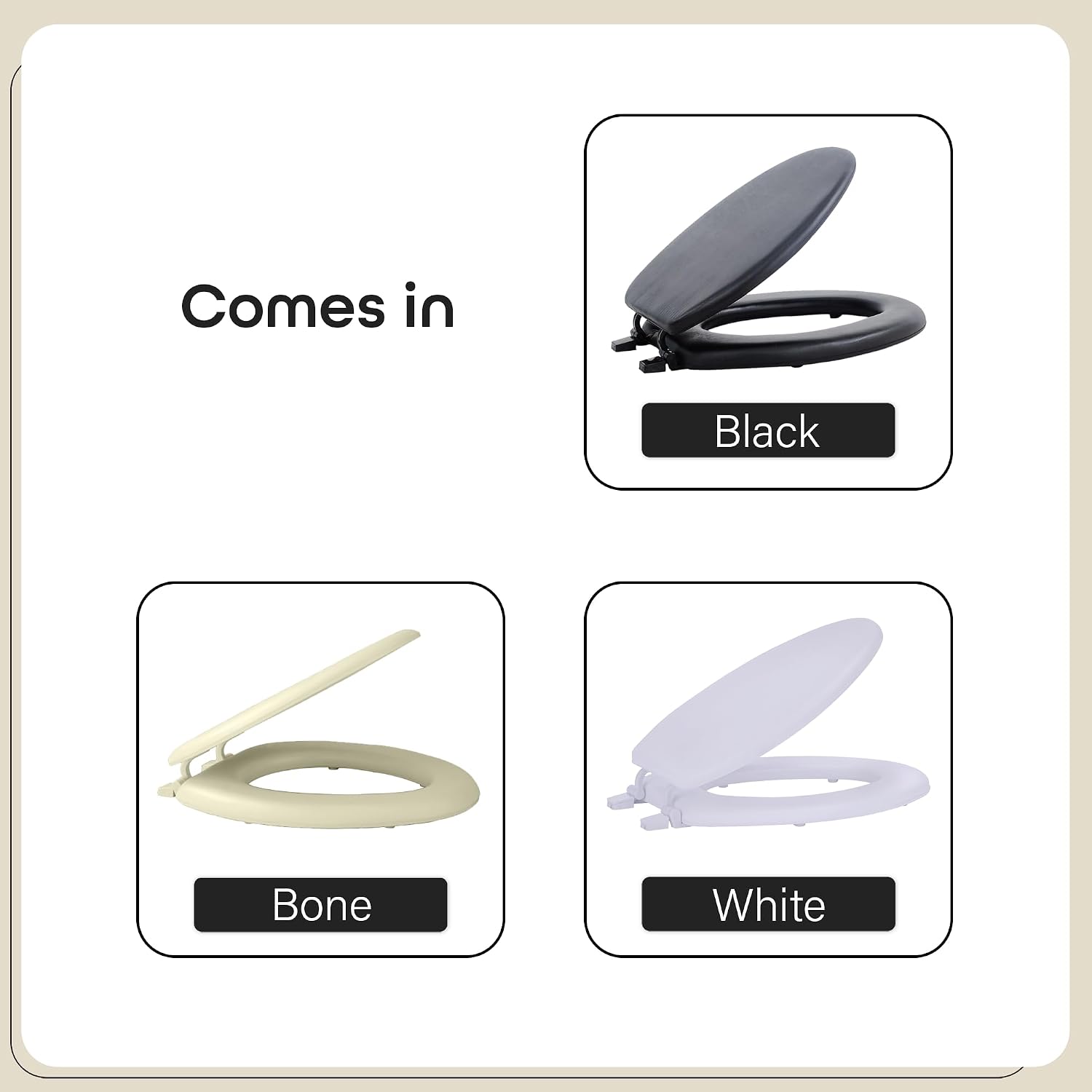 Soft Elongated Vinyl Toilet Seat, Black - 19 Inch Soft Vinyl Cover with Comfort Foam Cushioning - Fits All Elongated Size Fixtures - Easy to Install Fantasia by Achim Home Decor