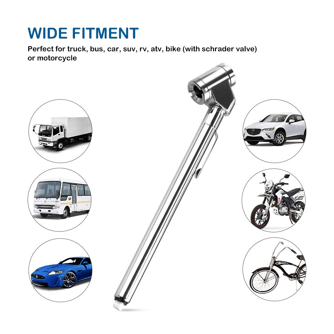 CZC AUTO Pencil Tire Pressure Gauge, Dual Head, 10-120PSI, Silver, 2 Pack