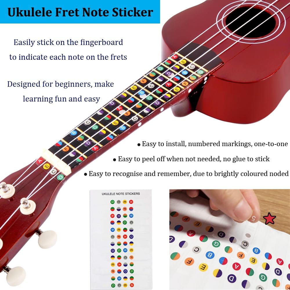 Winzz Soprano Ukulele Starter Kit For Beginners with Bag, Clip-On Tuner, Extra Strings, Strap, Plectrum, Fret Stickers, Chords Card, Polishing Cloth, Black