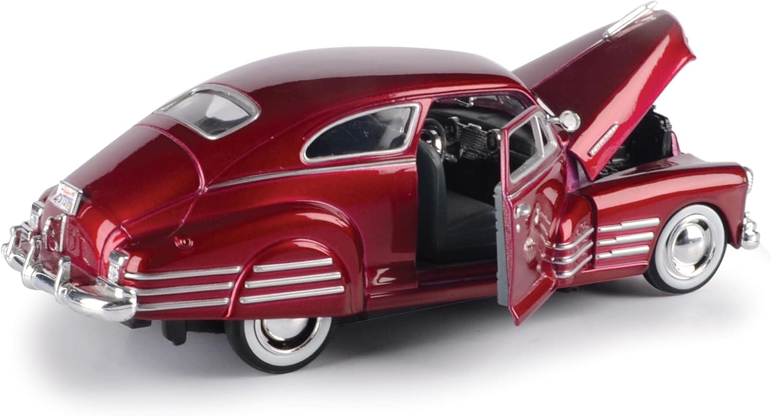 1948 Chevy Aerosedan Fleetline, Red - Motormax Premium American 73266-1/24 Scale Diecast Model Car, Unisex-Children