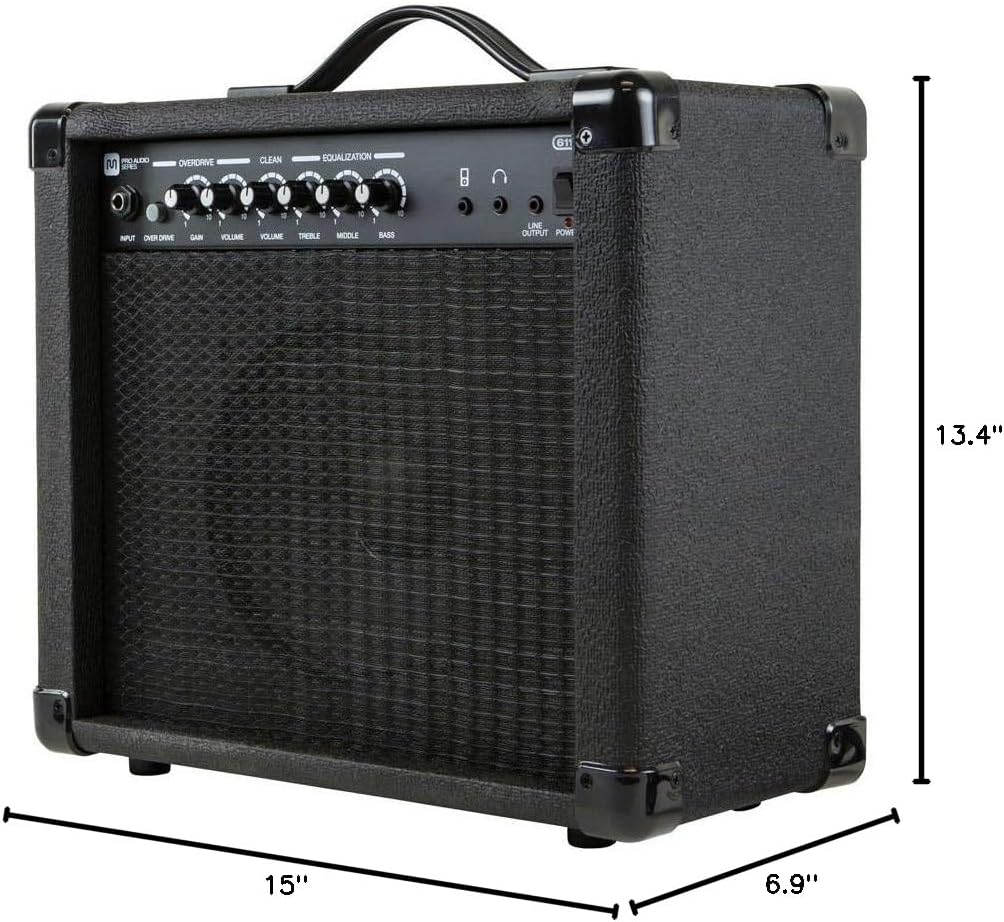 Monoprice 1x8 Guitar Combo Amplifier - Black 20-Watt, 86dB of Gain - 1/4 Inch Input for Guitars, Aux MP3 Input, 3.5mm Headphone Output