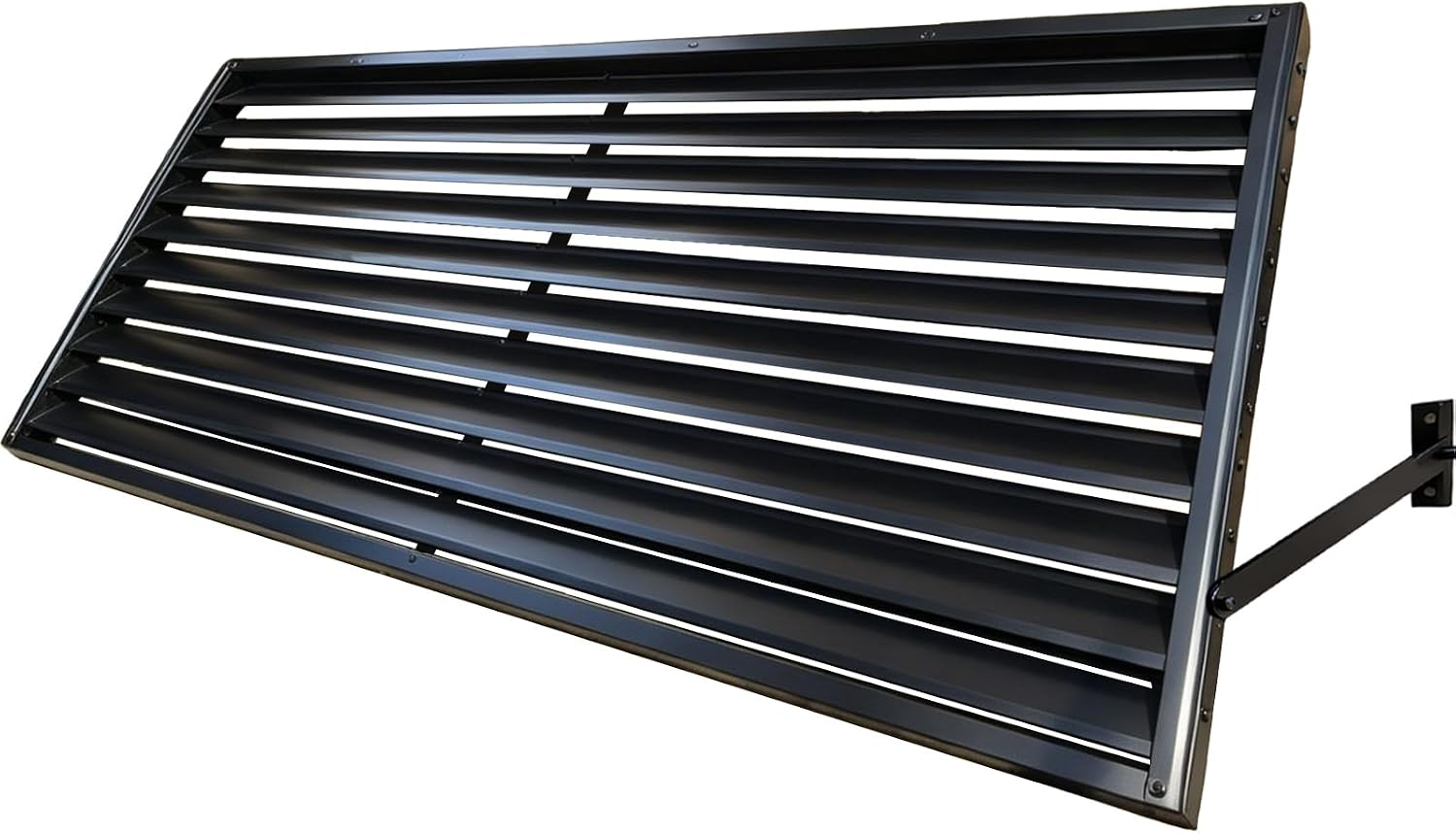 75.2" W x 32" H Black Aluminum Bahama Shutter Window Awning, Exterior Fixed Metal Louvered Canopy Sun Shade Rain Shelter for Doors, Windows, Entryway