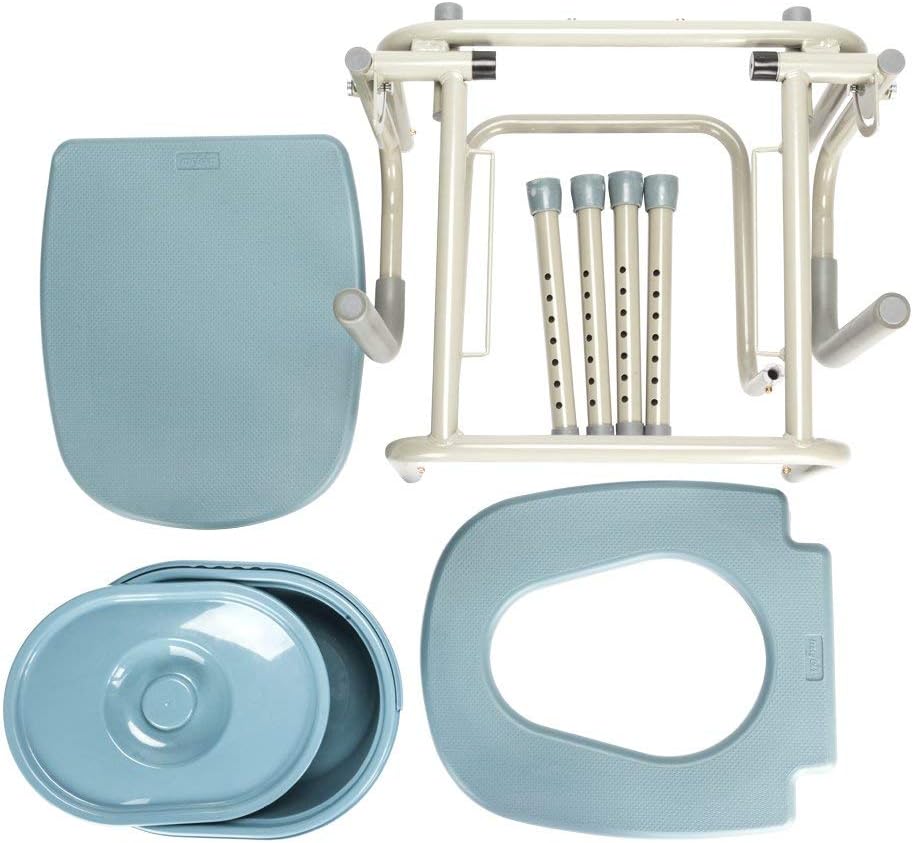 mefeir 450 LBS Drop Arm Bedside Commode Chair, Adjustable Height Toilet Seat with Safety Steel Frame & 8 Quart Pail