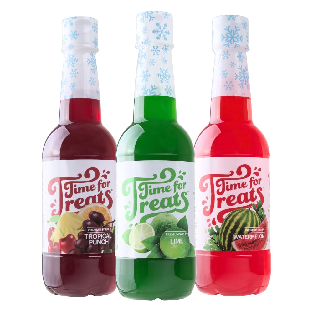 Time For Treats 3-Pack Tropical Punch, Watermelon, Lime Syrup 16.9 Fluid Ounce Per Bottle for Snow Cones, Homemade Sodas, Cocktails, Coffee, Baking and More