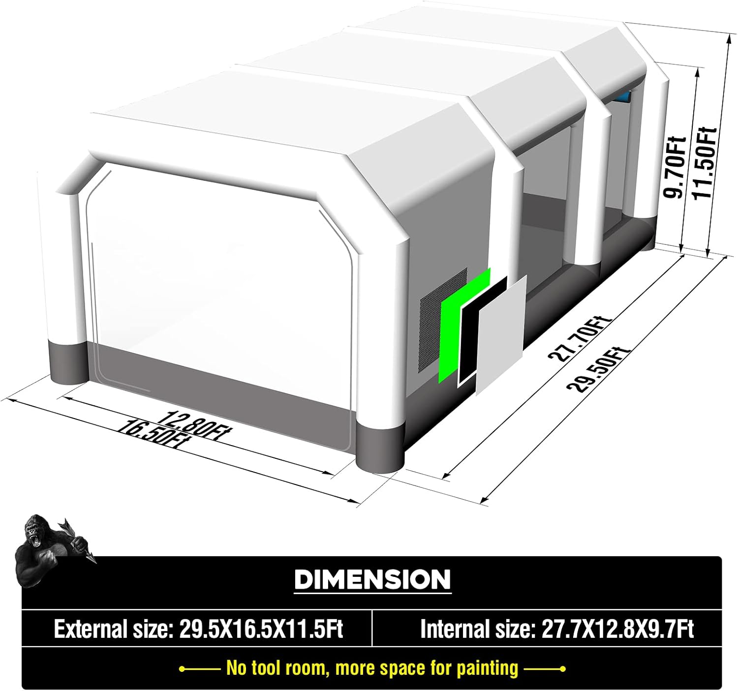 GORILLASPRO Portable Inflatable Paint Booth 26x15x10Ft, Inflatable Spray Booth with 2 Blowers (950W+950W)