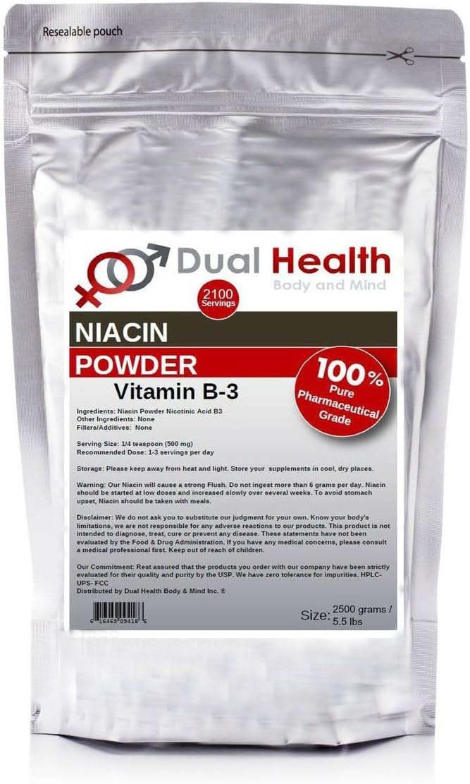Niacin Powder (5.5 lbs - 2.5 kilograms) Vitamin B3 Bulk Supplement Immediate Release with Flush Nicotinic Acid Non-GMO, Vegan