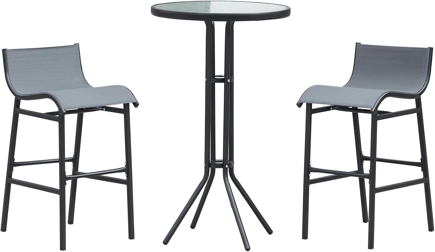 Outsunny 3 Piece Bar Height Outdoor Bistro Set for 2, Round, Tan | Patio Pub Table, 2 Chairs, Comfortable Design, Strong Build
