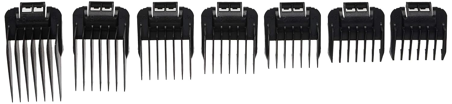 Andis 01380 7-Piece Snap-On Comb Set, Fits ML, GC & MBA Trimmers, Black | Comb sizes 0, 1, 2, 3, 4, 6, 8 (1/16in to 1in), durable snap-on design