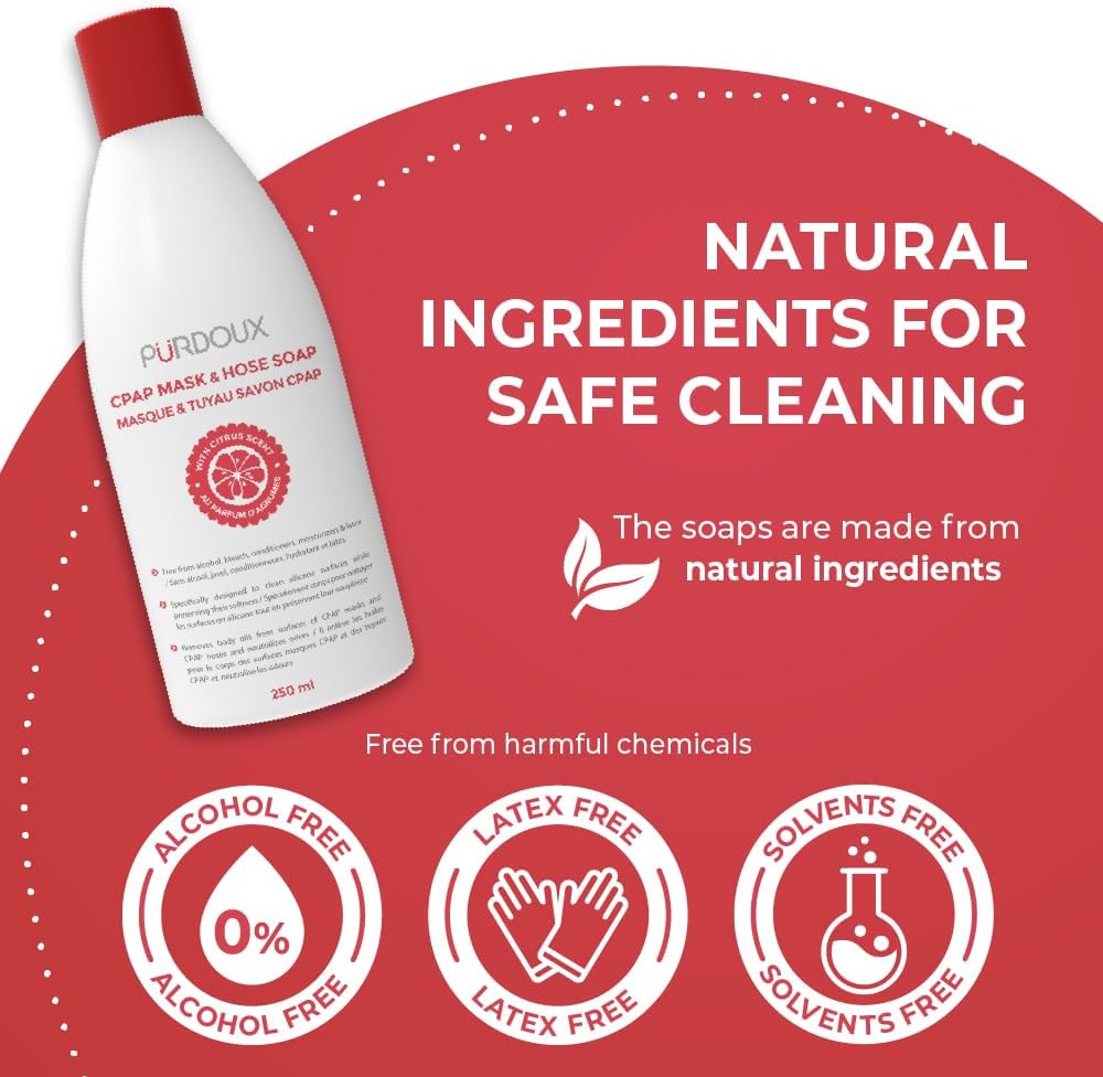 CPAP Mask & Hose Soap (Pack of 3 Bottles x 250mL) Green Tea Mint Scent | 8.4 fl oz, Alcohol Free, Silicone Safe, CPAP Hose Cleaner, Removes Dirt & Facial Oils, Gentle Cleaning, CPAP Supplies