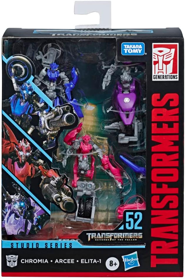 Transformers Toys Studio Series 52 Deluxe Revenge of The Fallen Movie Arcee Chromia Elita-1 Action Figure 3 Pack, 4.5"