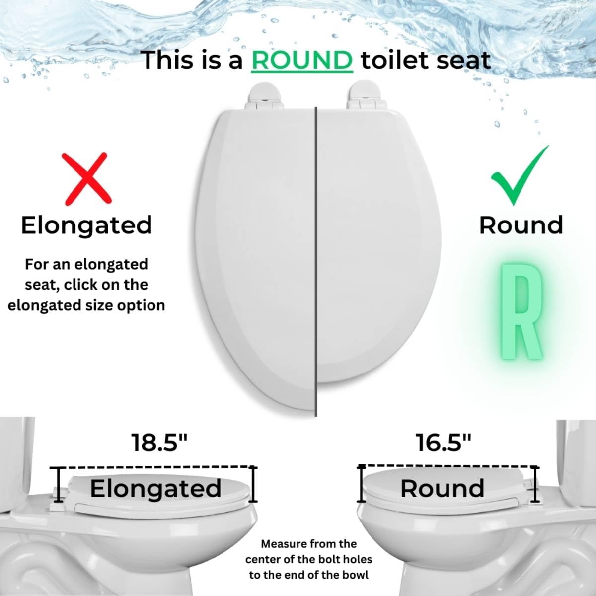 Centoco Toilet Seat Elongated, Residential, Top Mount Plastic Hinge, Black | Plastic, Closed Front, Cover, Made in the USA, 600-407