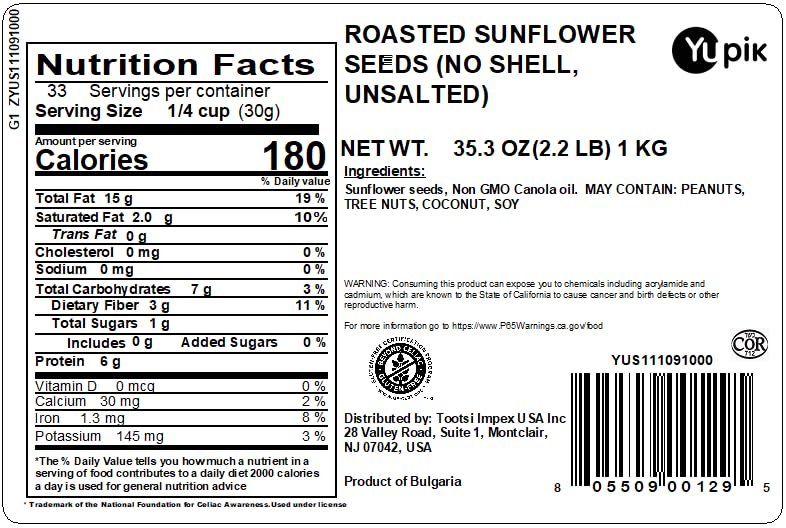 Yupik Roasted Sunflower Seeds, Unsalted, No Shell, 2.2 lb (35.2 oz), Gluten-Free, Vegan, Kosher, Shelled Seeds, Salt-Free, Source of Fiber & Iron, Plant-Based Protein, Savory Snack,For Baking,Topping