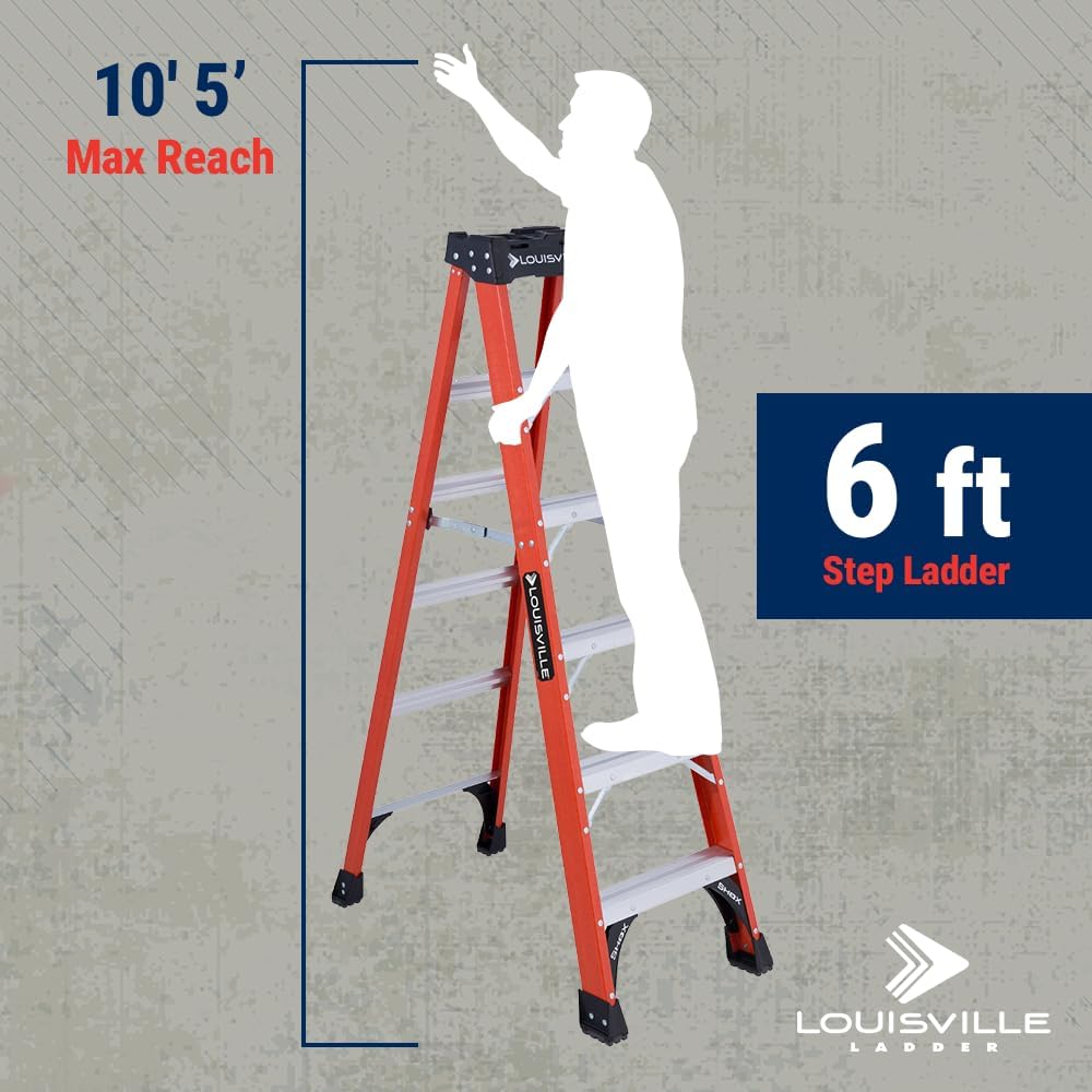 Louisville Ladder 6-Foot Fiberglass Step Ladder, 375-Pound Load Capacity, Type IAA, FS1406HD