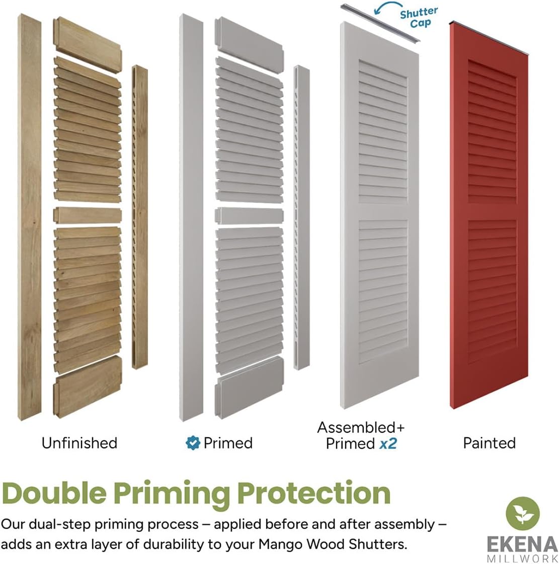 15"W x 55"H Americraft Two Equal Raised Panel Exterior Real Wood Shutters (Per Pair), Unfinished