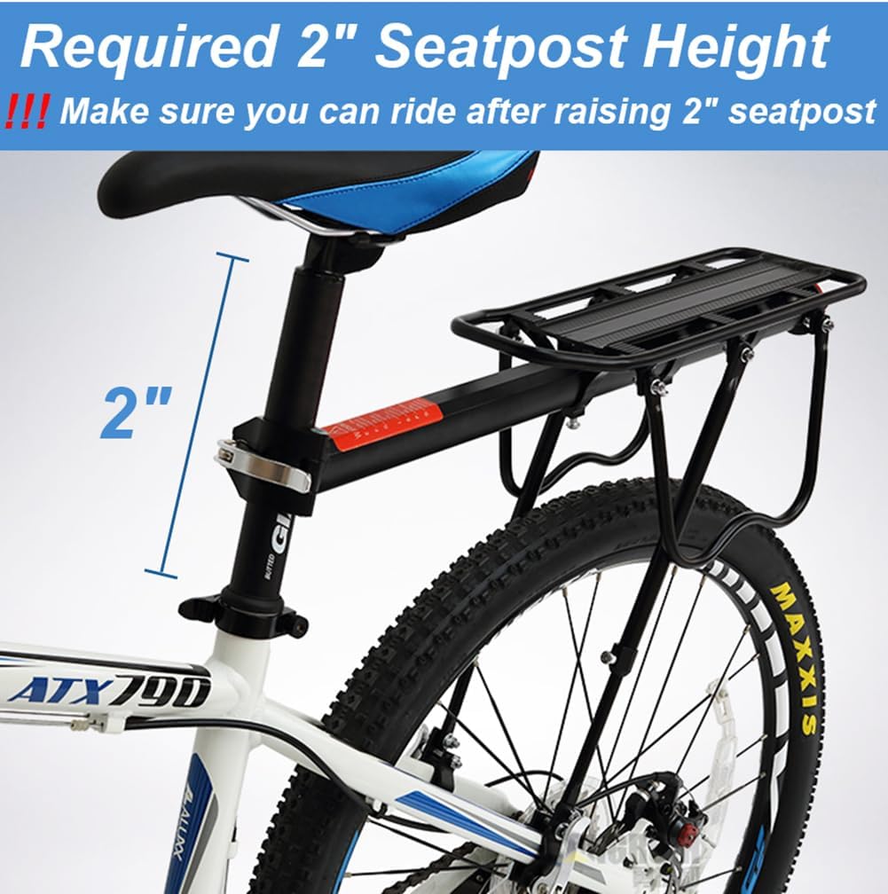 Dirza Rear Bike Rack Bicycle Cargo Rack Quick Release Adjustable Alloy Bicycle Carrier 115 lbs Capacity Easy to Install Black