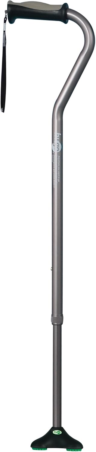 Hugo Mobility Adjustable Offset Quadpod Cane with Stable Tip, Smoke | Offset Quadpod Cane Features an Ultra Stable Tip for Confident, Everyday Walking Support and Balance