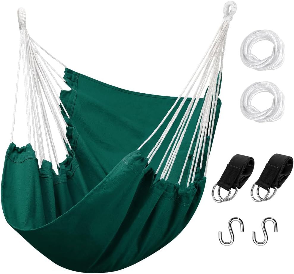 Hommtina Hammock Chair Hanging Rope Swing, Max 300 Lbs Hanging Chair with Pocket & Durability Perfect for Outdoor, Home, Bedroom, Patio