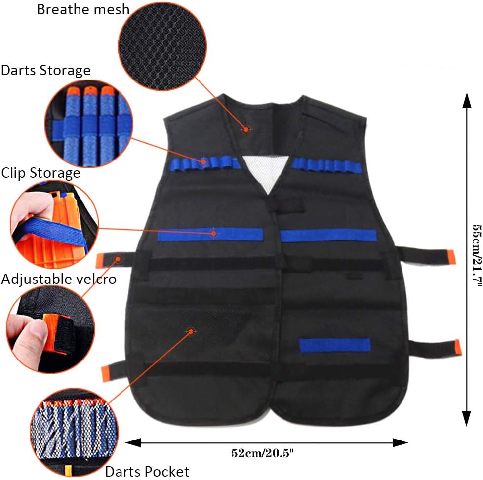 Tactical Vest Kit for Nerf Guns N-Strike Elite Series | with Refill Darts, Reload Clips, FaceTube Mask, Hand Wrist Bands, and Protective Glasses