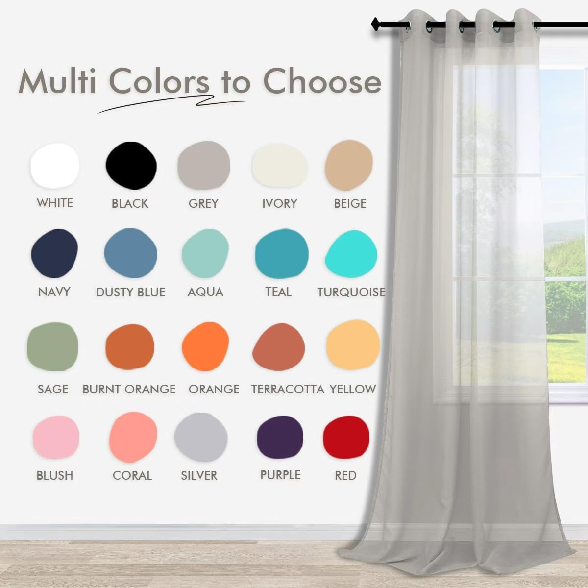 KOUFALL White Sheer Curtains 72 Inches Long for Bedroom Set of 2 Panels Grommet Faux Linen Window Voile Semi Baisc Decorative Sheer Curtains for